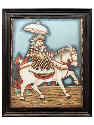 Handmade Raja Serfoji Tanjore Painting | Traditional Colors With 24K Gold | Teakwood Frame