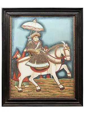 Saraboji Raja Tanjore Painting | Traditional Colors With 24K Gold | Teakwood Frame | Gold & Wood | Handmade