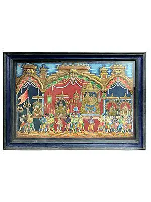 Large Superfine Panja Moorthy Tanjore Painting | Traditional Colors With 24K Gold | Teakwood Frame | Gold & Wood | Handmade