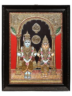 Lord Vitthal and Goddess Rukmini Tanjore Painting | Traditional Colors With 24K Gold | Teakwood Frame | Handmade