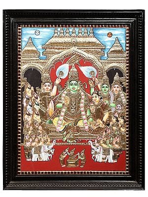 Ram Darbar Tanjore Painting | Traditional Colors With 24K Gold | Teakwood Frame | Handmade