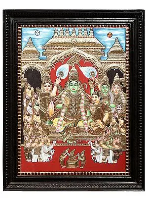 Ram Darbar Tanjore Painting | Traditional Colors With 24K Gold | Teakwood Frame | Gold & Wood | Handmade
