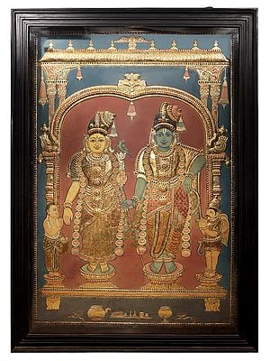 Andal with Rangamannar Tanjore Painting | Traditional Colors With 24K Gold | Teakwood Frame | Gold & Wood | Handmade