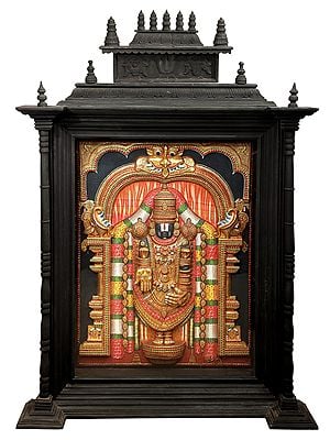 Large Lord Venkateshvara as Tirupati Balaji Tanjore Painting | Traditional Colors With 24K Gold | Teakwood Frame | Handmade
