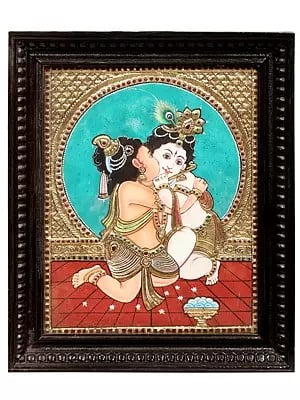 Krishna Balarama Tanjore Painting | Traditional Colors With 24K Gold | Teakwood Frame | Gold & Wood | Handmade