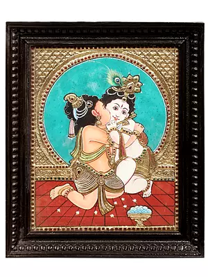 Krishna Balarama Tanjore Painting | Traditional Colors With 24K Gold | Teakwood Frame | Gold & Wood | Handmade