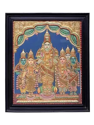 Large Thiruvallikeni Parthasarathy Tanjore Painting | Traditional Colors With 24K Gold | Teakwood Frame | Gold & Wood