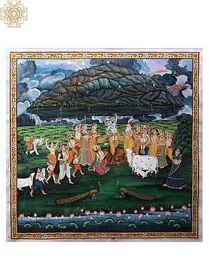 Shri Krishna Lifting The Govardhana Mountain