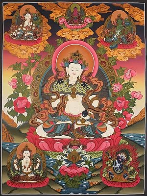 Vajrasattva Tibetan Thangka Painting (Brocadeless)