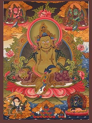 Kubera - The Tibetan Buddhist God Who Gives Wealth (Brocadeless Thangka)