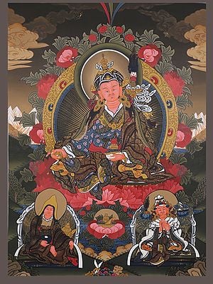 Guru Padmasambhava Thangka Painting (Brocadeless Thangka)