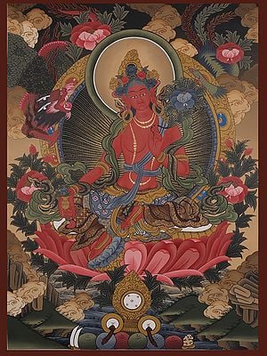Goddess Tara - Tibetan Buddhist Deity (Brocadeless Thangka)