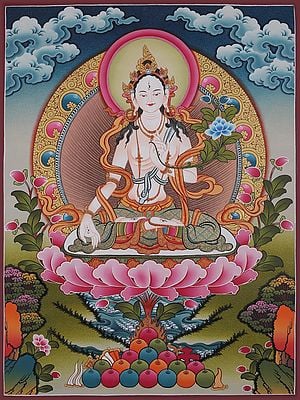 Goddess White Tara (Brocadeless Thangka) | Buddhist Deity Thangka Painting