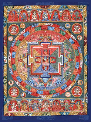 Newari Panch Buddha Mandala (Brocadeless Thangka)