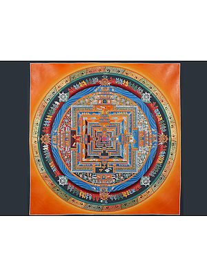 Tibetan Wheel of Life (Kalachakra Mandala) Brocadeless Thangka