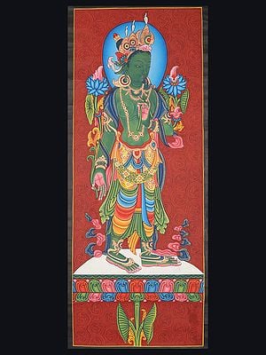Newari Standing Green Tara (Brocadeless Thangka)