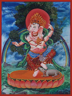 Newari Dancing Lord Ganesha (Brocadeless Thangka)