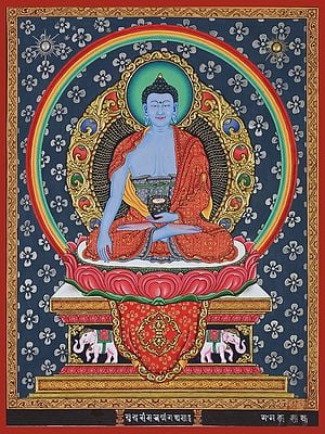 Newari Embossed Akshobhya Buddha (Brocadeless Thangka)