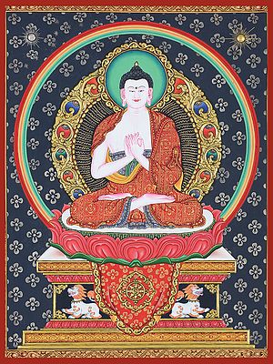 Newari Embossed Vairocana Buddha (Brocadeless Thangka)