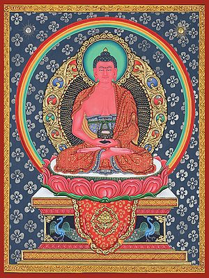 Newari Embossed Amitabh Buddha (Brocadeless Thangka)