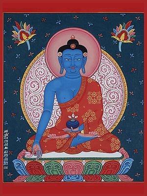 Newari Medicine Buddha (Tibetan Buddhist) Brocadeless Thangka