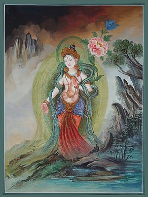 Newari Standing Goddess White Tara (Brocadeless Thangka)