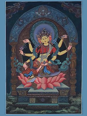 Newari Traditional Goddess Vasundhara Thangka Art (Brocadeless)