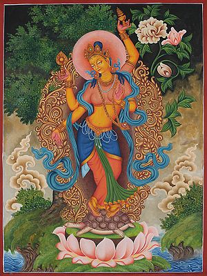 Newari Standing Goddess Lakshmi (Brocadeless Thangka)