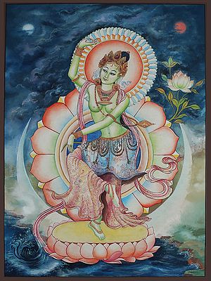 Newari Dancing Goddess Green Tara (Brocadeless Thangka)