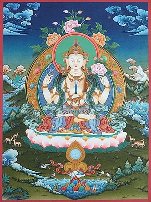 Tibetan Chenrezig (Avalokiteshvara) Brocadeless Thangka