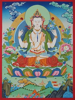 Tibetan Chenrezig (Avalokiteshvara) Brocadeless Thangka