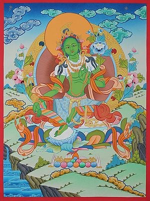 Tibetan Goddess Green Tara (Brocadeless Thangka)