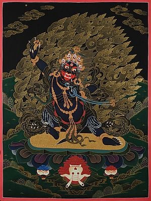 Tibetan Black Vajrapani Thangka (Brocadeless Thangka)