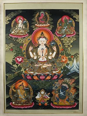 Tibetan Chenrezig (Avalokiteshvara) | Brocadeless Thangka