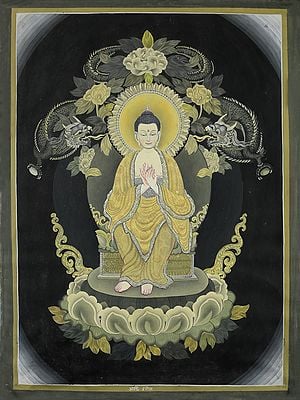 Newari Maitreya Buddha - The Future Buddha (Brocadeless Thangka)