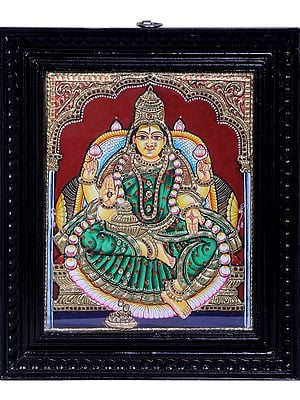 Goddess Lakshmi | Traditional Colors With 24K Gold | Teakwood Frame | Handmade
