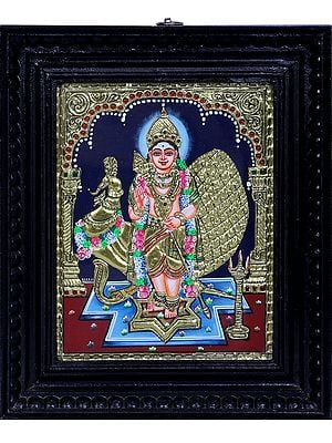 Lord Murugan with Valli & Theivanai | Traditional Colors With 24K Gold | Teakwood Frame | Gold & Wood | Handmade