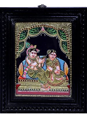 Radha Krishna | Traditional Colors With 24K Gold | Teakwood Frame | Gold & Wood | Handmade