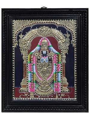 Lord Balaji | Traditional Colors With 24K Gold | Teakwood Frame | Gold & Wood | Handmade