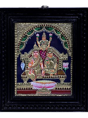 Lakshmi & Lord Kubera Tanjore Painting | Traditional Colors With 24K Gold | Teakwood Frame