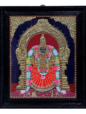 Goddess Padmavathi Tanjore Painting | Traditional Colors With 24K Gold | Teakwood Frame