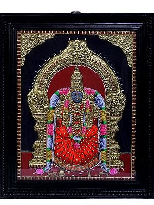 Beautiful Goddess Padmavathi Tanjore Painting | Traditional Colors With 24K Gold | Teakwood Frame