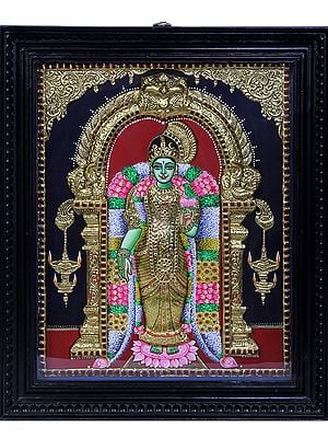Goddess Andal Tanjore Painting | Traditional Colors With 24K Gold | Teakwood Frame