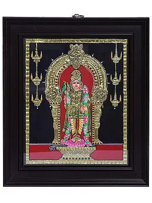 Lord Murugan Swami Tanjore Painting | Traditional Colors With 24K Gold | Teakwood Frame | Handmade