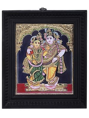 Radha Krishna Tanjore Painting | Traditional Colors With 24K Gold | Teakwood Frame | Handmade