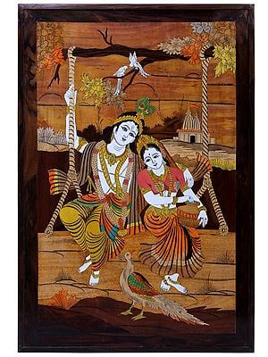 Radha Krishna On Swing | Mysore Painting