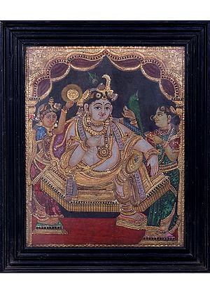 Krishna Darbar Antique Painting  | Traditional Colors With 24K Gold | Teakwood Frame