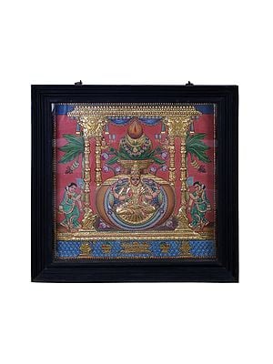 Goddess Lakshmi (Varalakshmi) | Traditional Colors With 24K Gold | Teakwood Frame