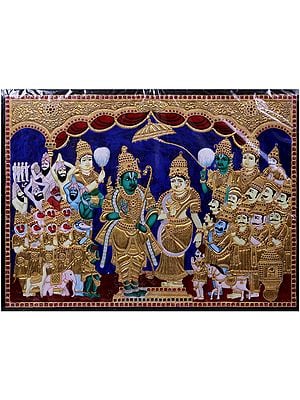 Rama Darbar Tanjore Painting with Frame | Traditional Colors With 24K Gold | Gold & Wood | Handmade
