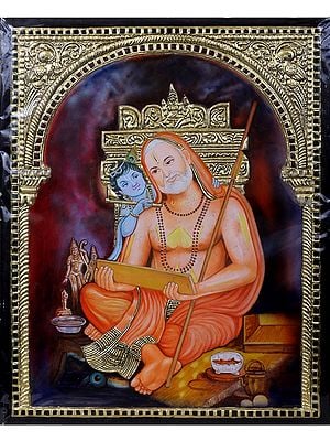 Shri Guru Raghavendra Swamy with Krishna | Traditional Colors with 24 Karat Gold | With Frame